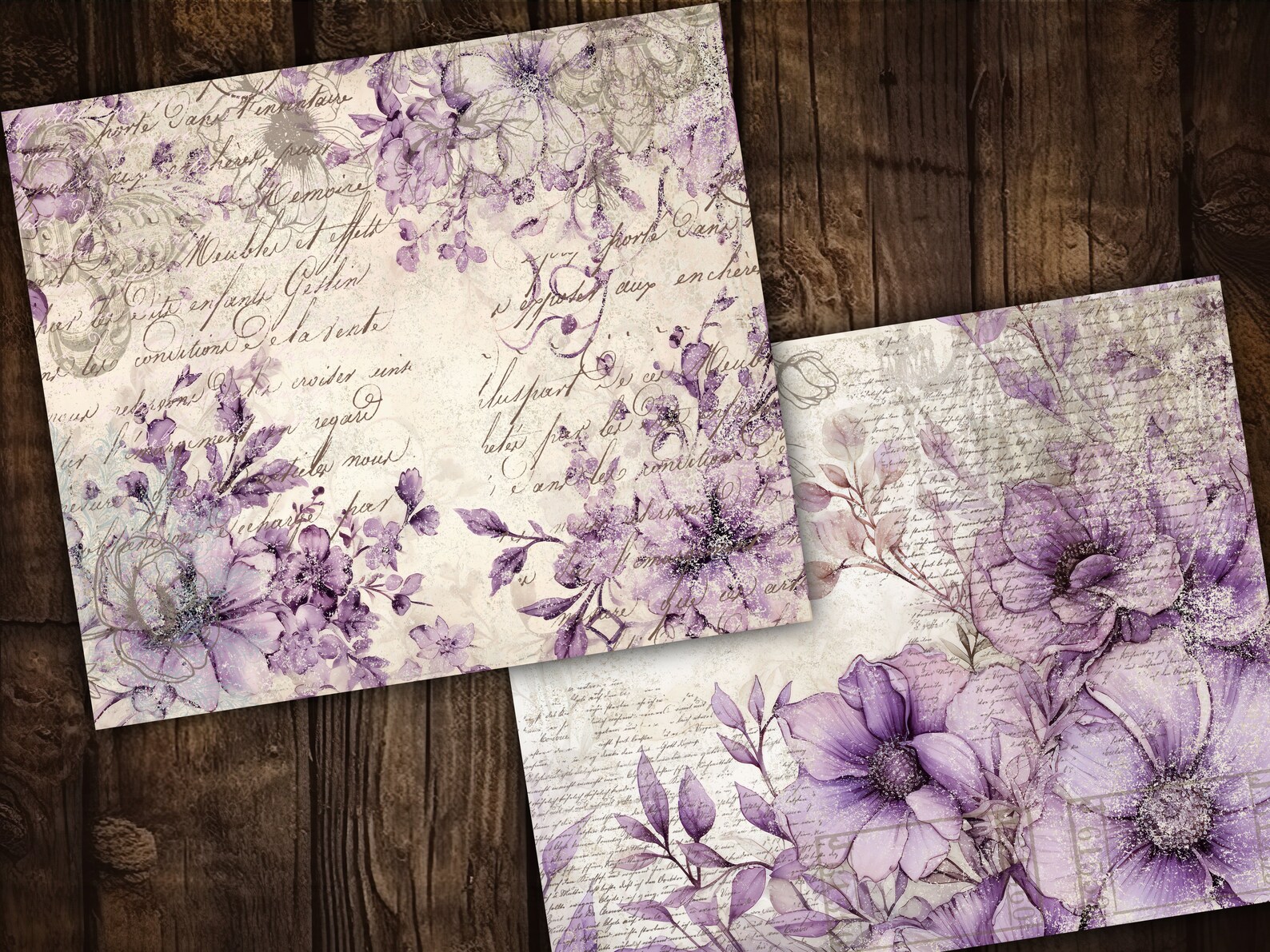 Purple Digital Paper Pack Shabby Chik Junk Journal Scrapbook Kit ...
