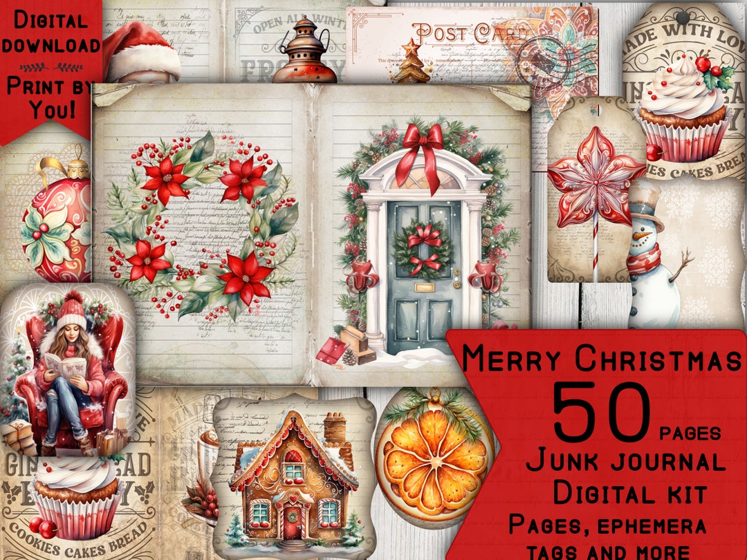 Christmas Junk Journal Kit Printable Vintage Winter Pages Card ...