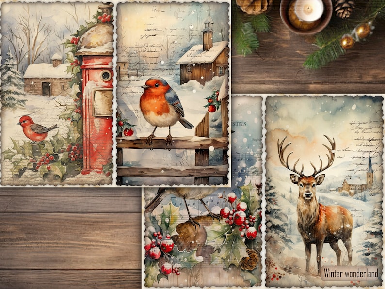 Christmas Junk Journal Pages Digital Scrapbook Paper Kit Collage Sheet ...