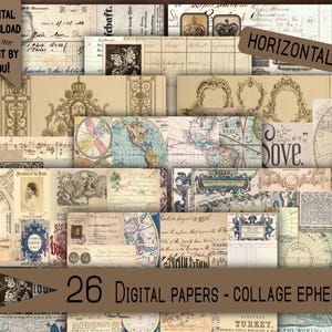 Vintage craft paper pack Ephemera Digital Download Mixed Media Supply junk journal kit Scrapbooking collage rustic DIY Art Card Making Gift