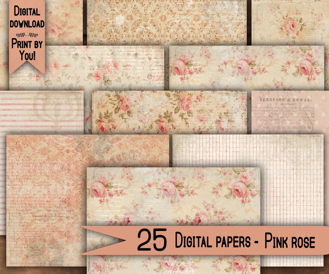 Digital Paper Pack Shabby Chik Junk Journal Scrapbook Kit Collage Sheet ...