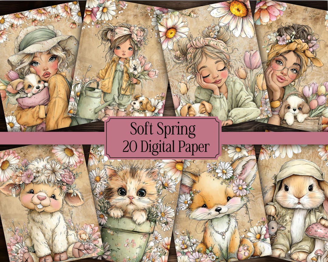 Book Paper With Spring Soft Spring Digital Paper Pack Spring Scrapbook Paper Floral Printable ...