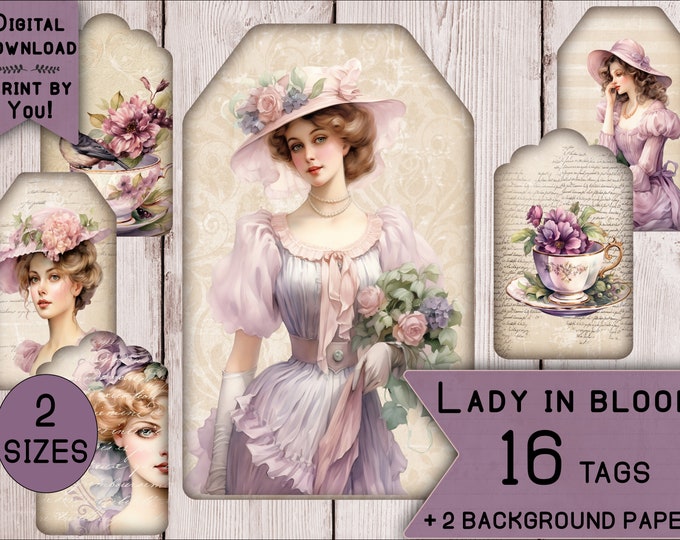 TAG Junk Journal LADY Vintage Ephemera Printable Art Junk Journal ...