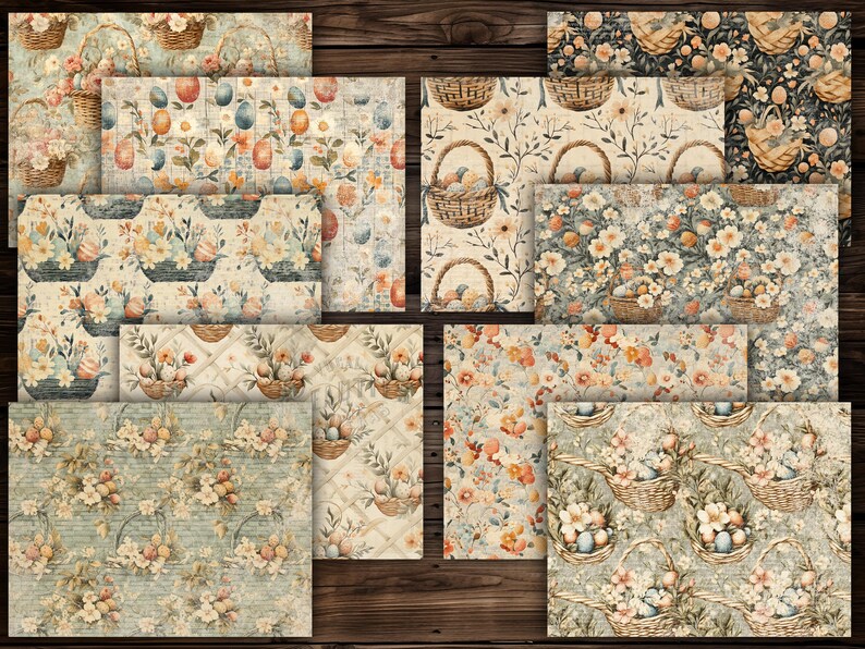 Easter Digital Paper Mega Kit Printable Scrapbook Vintage Bunny Floral ...