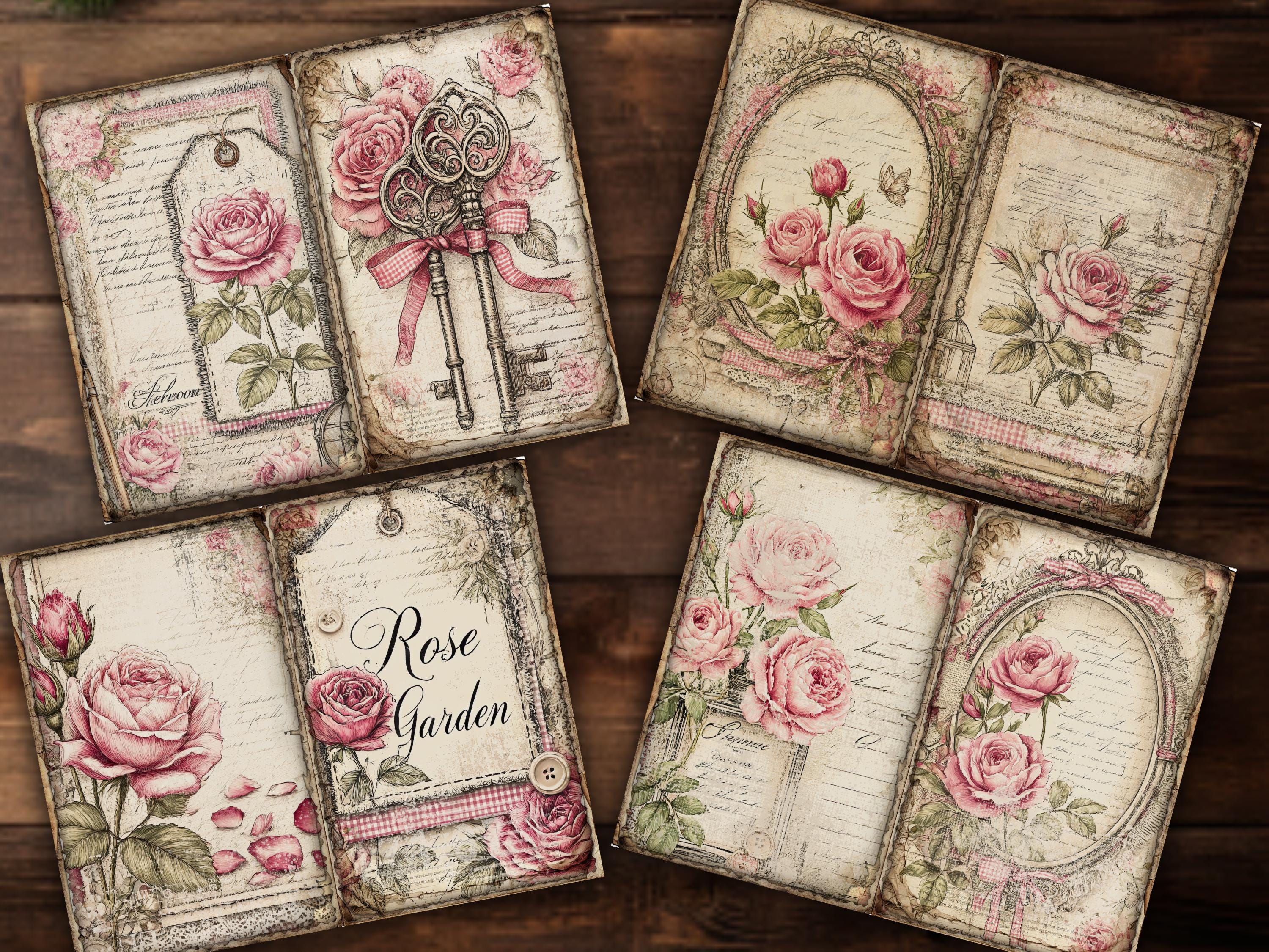 Pink Rose Junk Journal Pages Printable Set Vintage Floral Paper Pack ...