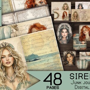 junk journal kit komplett printable journals digitales Papier vintage junkjournal scrapbook ephemera westen wall art sirene sea