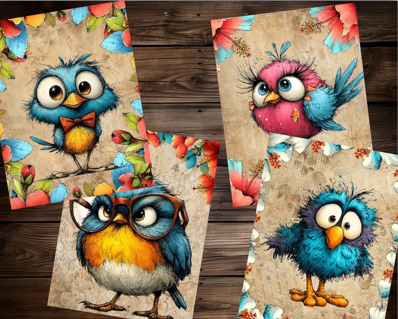 Funny Birds Digital Paper Pack | Printable Scrapbook Paper | Bird ...