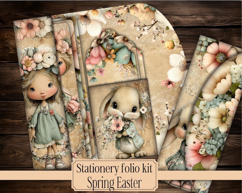 Spring Easter Stationery Folio Kit | Junk Journal Folio Pages | Easter ...