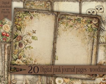 Woodland Junk Journal Kit Printable Vintage Forest Ephemera Paper Pack Nature Scrapbooking Digital Pages Botanical Download Ephemera craft