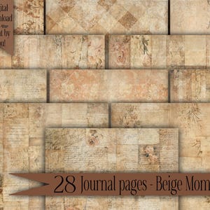 Digital paper pack Shabby Chic junk journal Scrapbook Kit Collage Sheet Vintage Ephemera background Printable Floral beigh Rose Stationery