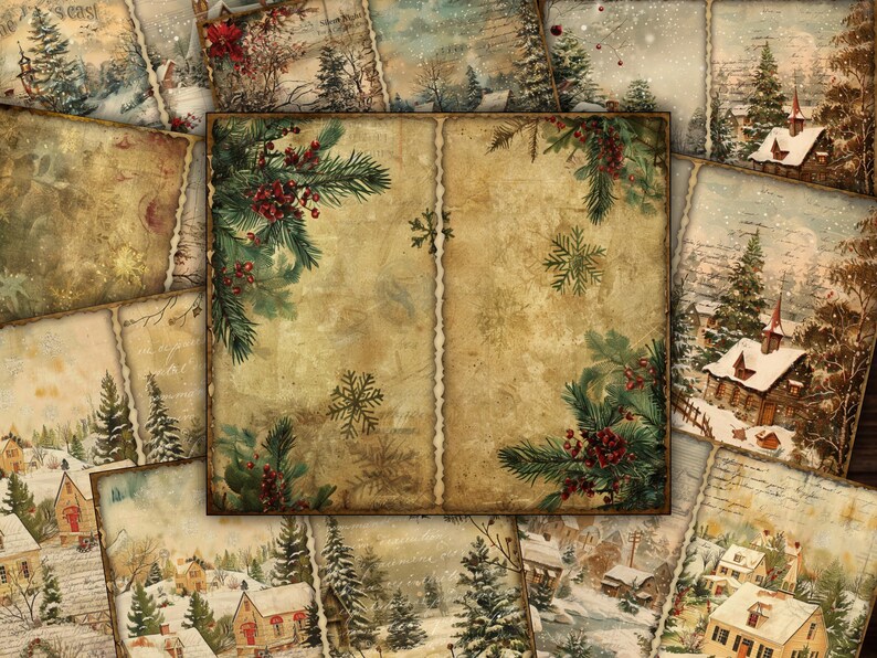 Christmas Junk Journal Pages Digital Scrapbook Paper Kit Collage Sheet ...
