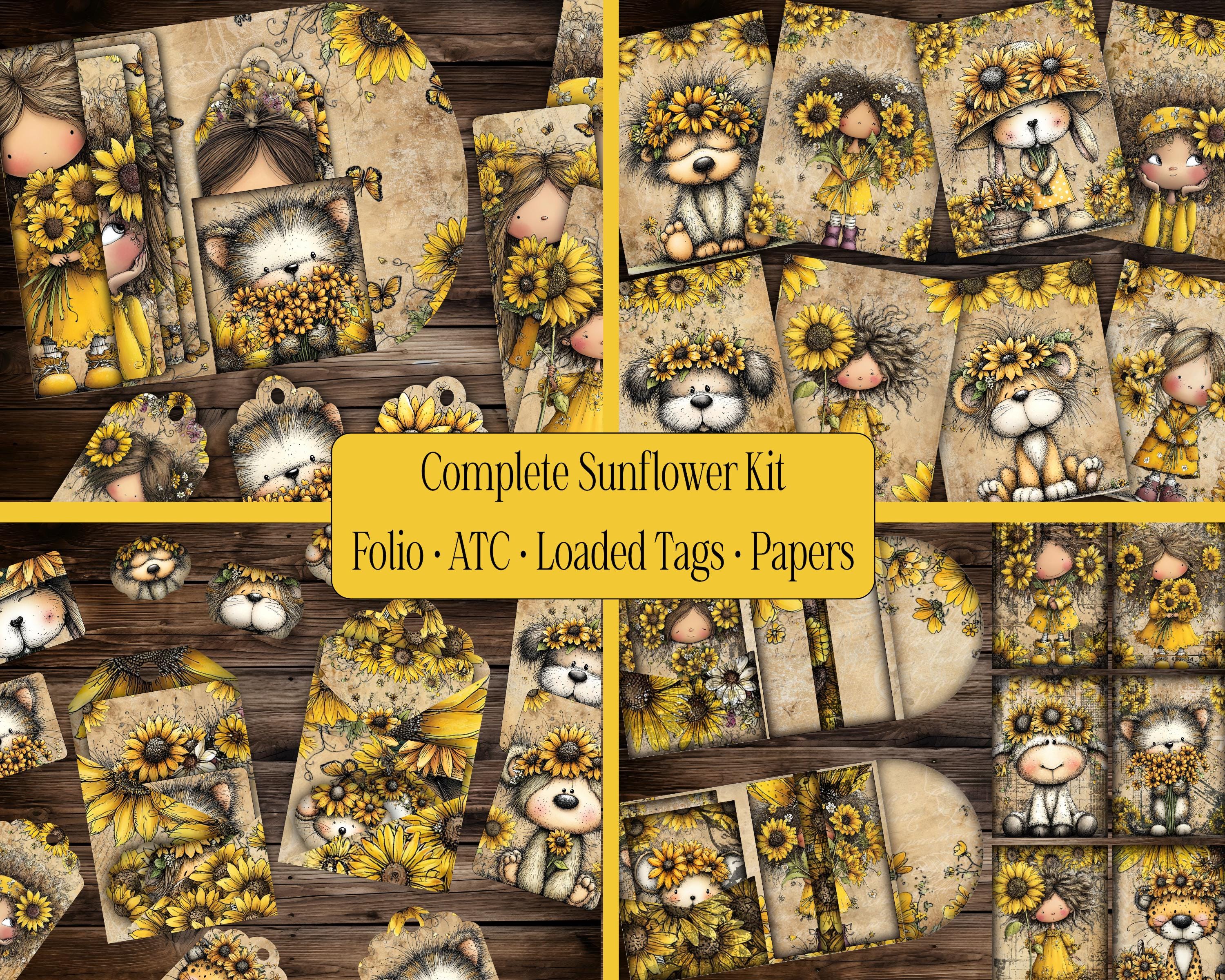 Sunflower Digital Paper Pack Vintage Sunflower Scrapbook Paper Floral ...
