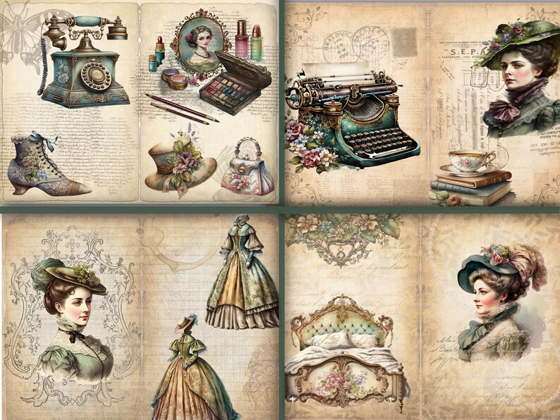 Junk Journal Page Vintage Victorian Lady Scrapbook Digital Paper Junk ...