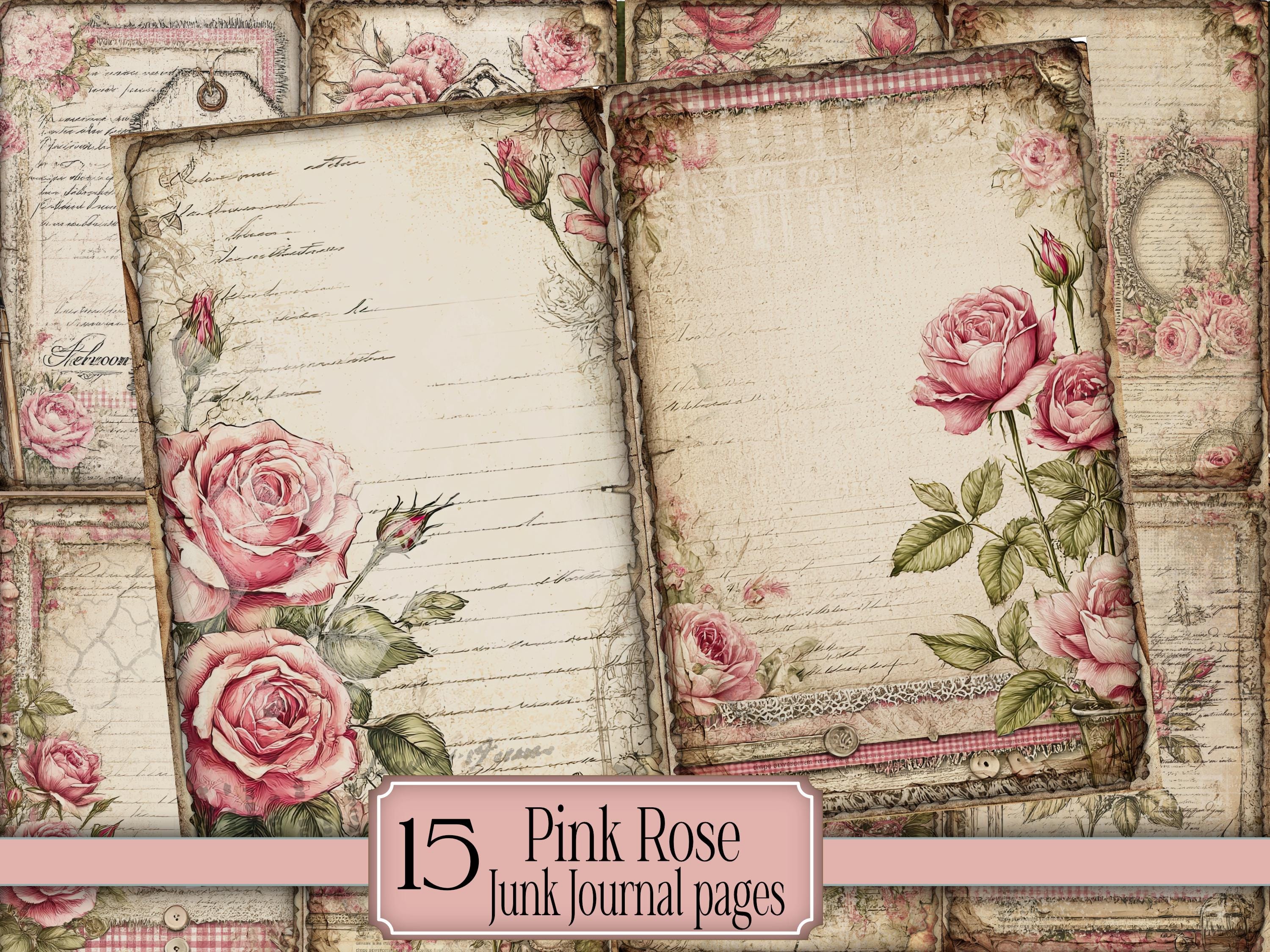 Pink Rose Junk Journal Pages Printable Set Vintage Floral Paper Pack ...