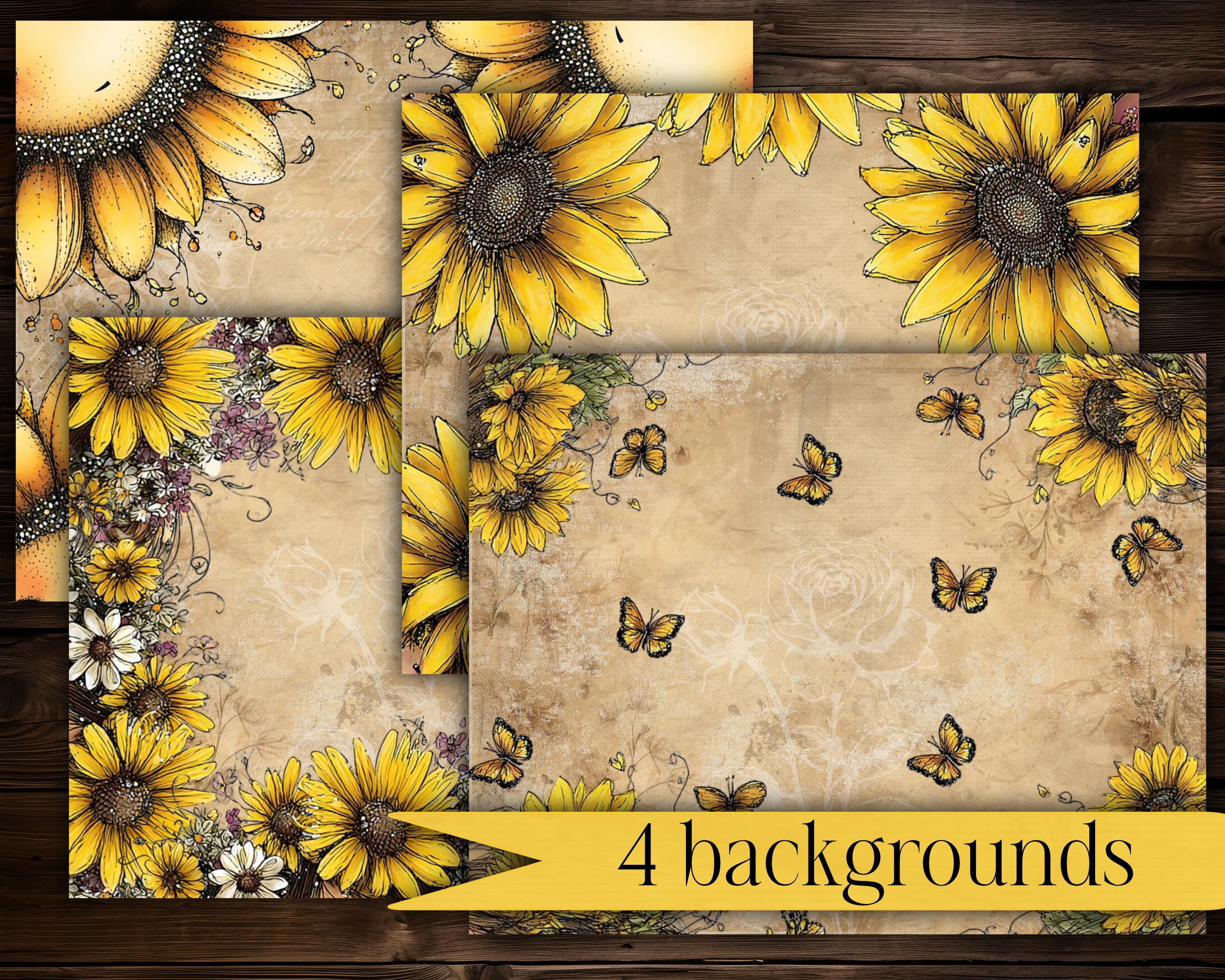 Sunflower Junk Journal Kit Printable | Spring Folio Kit | Yellow Floral ...