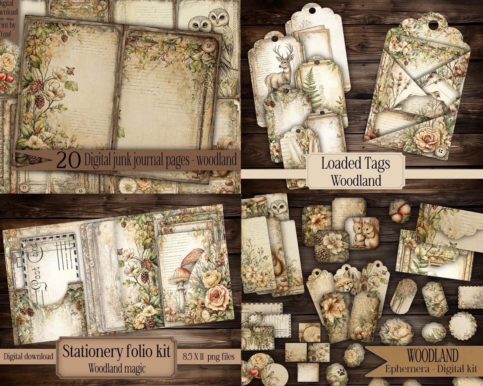 Woodland Junk Journal Kit Printable Vintage Forest Ephemera Paper Pack ...