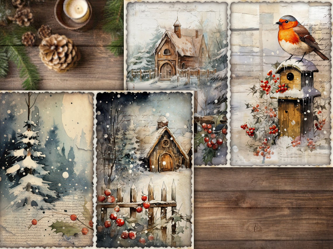 Christmas Junk Journal Pages Digital Scrapbook Paper Kit Collage Sheet ...