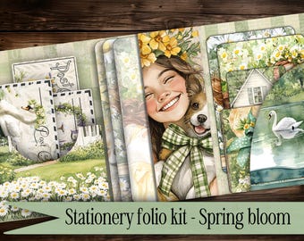 Tarjetero vintage, imprimible digital, papel de papelería vintage, regalo digital, diario basura, flores, álbum de recortes de bolsillo, primavera