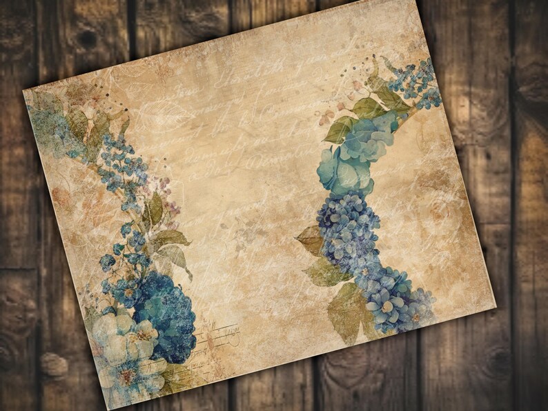 Blue Vintage Flower Digital Paper Pack Printable Floral Scrapbook Craft ...