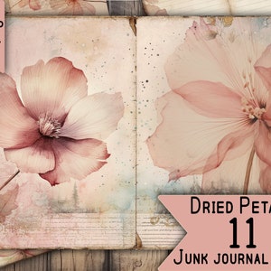 PINK Junk Journal Pages Digital download Scrapbook Paper Kit Collage Sheet Vintage Ephemera flowers Printable Print old Card Journaling page
