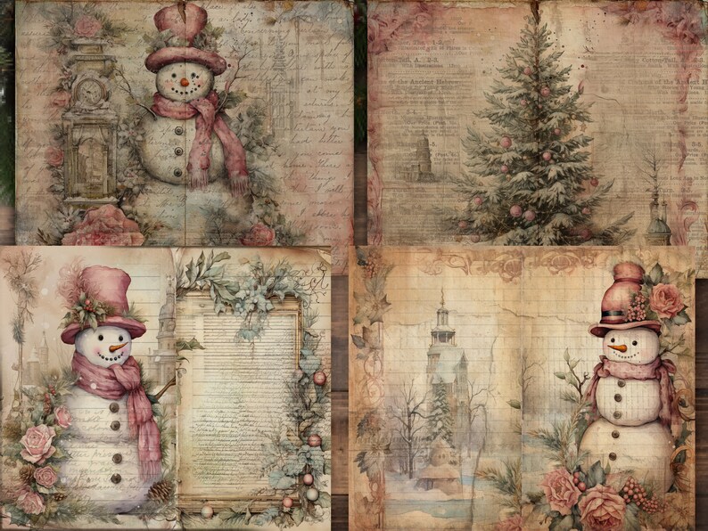 Pink Christmas Junk Journal Pages Digital Scrapbook Paper Kit Collage ...