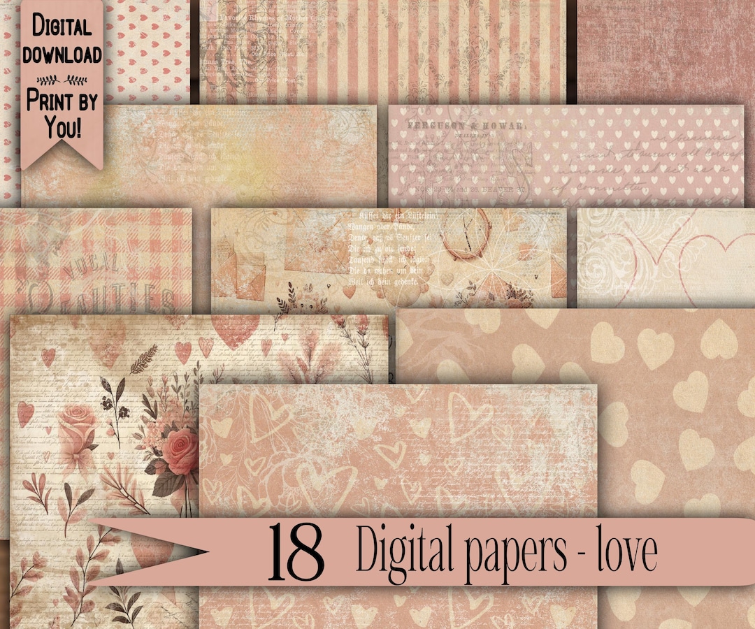 Digital Paper Pack Shabby Chik Junk Journal Scrapbook Kit Collage Sheet ...