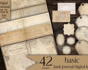 Printable Basic Junk Journal Kit Vintage Ephemera Pack Digital Download ...