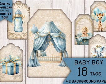 TAG  junk journal ephemera BABY printable vintage art junk journal digital kit craft paper digital scrapbook shabby chic journal printable