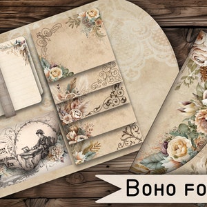 Tarjetero vintage, folio imprimible digital, papel vintage para diario basura, regalo, diario basura, papel digital bohemio, folio de bolsillo para álbum de recortes