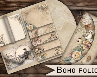 vintage folio card holder digital printable folio vintage junkjournal  paper gift junk journal boho digital paper Folio pocket scrapbook
