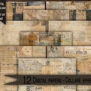 Vintage ambachtelijke papier pack digitale download Mixed Media Supply junk Journal kit Scrapbooking Ephemera collage print DIY Art Card Making cadeau
