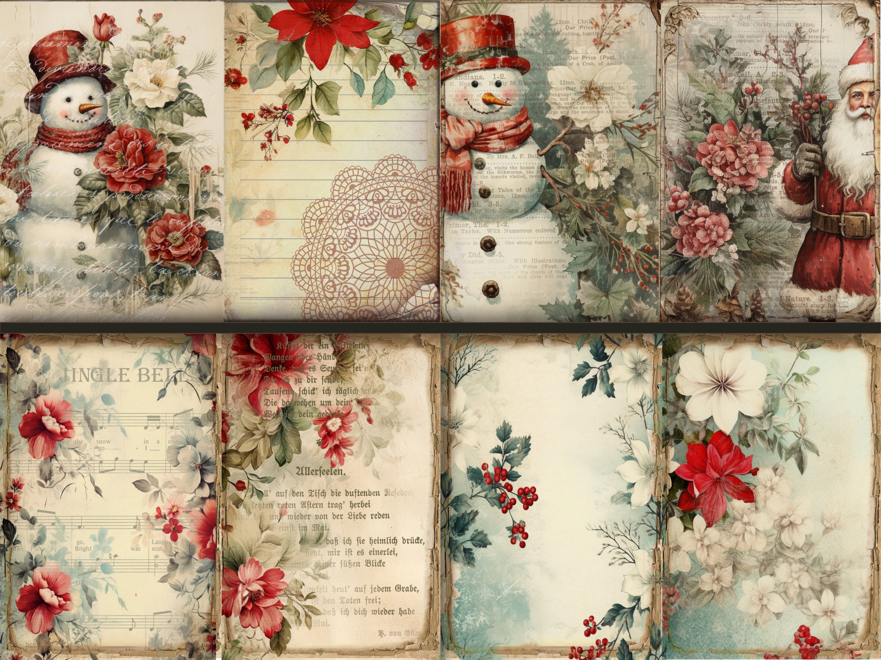 Christmas Junk Journal Pages Digital Scrapbook Paper Kit Collage Sheet ...