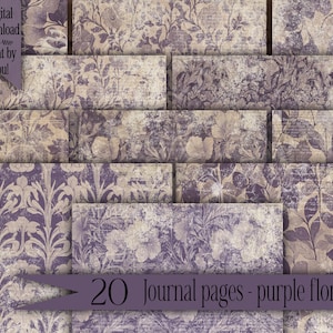 Papier numérique floral violet vintage indésirables journaux Scrapbooking éphémères fabrication de cartes arrière-plans imprimables grunge Téléchargement instantané tirages