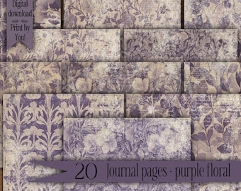 purple Floral Digital paper Vintage Junk Journals Scrapbooking Ephemera Card Making Printable Grunge Backgrounds Instant Download Prints