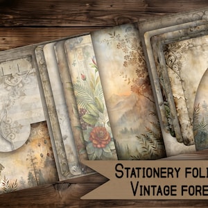 porte-cartes folio vintage numérique imprimable vintage junkjournal papeterie papier cadeau numérique indésirable journal album de poche folio bleu