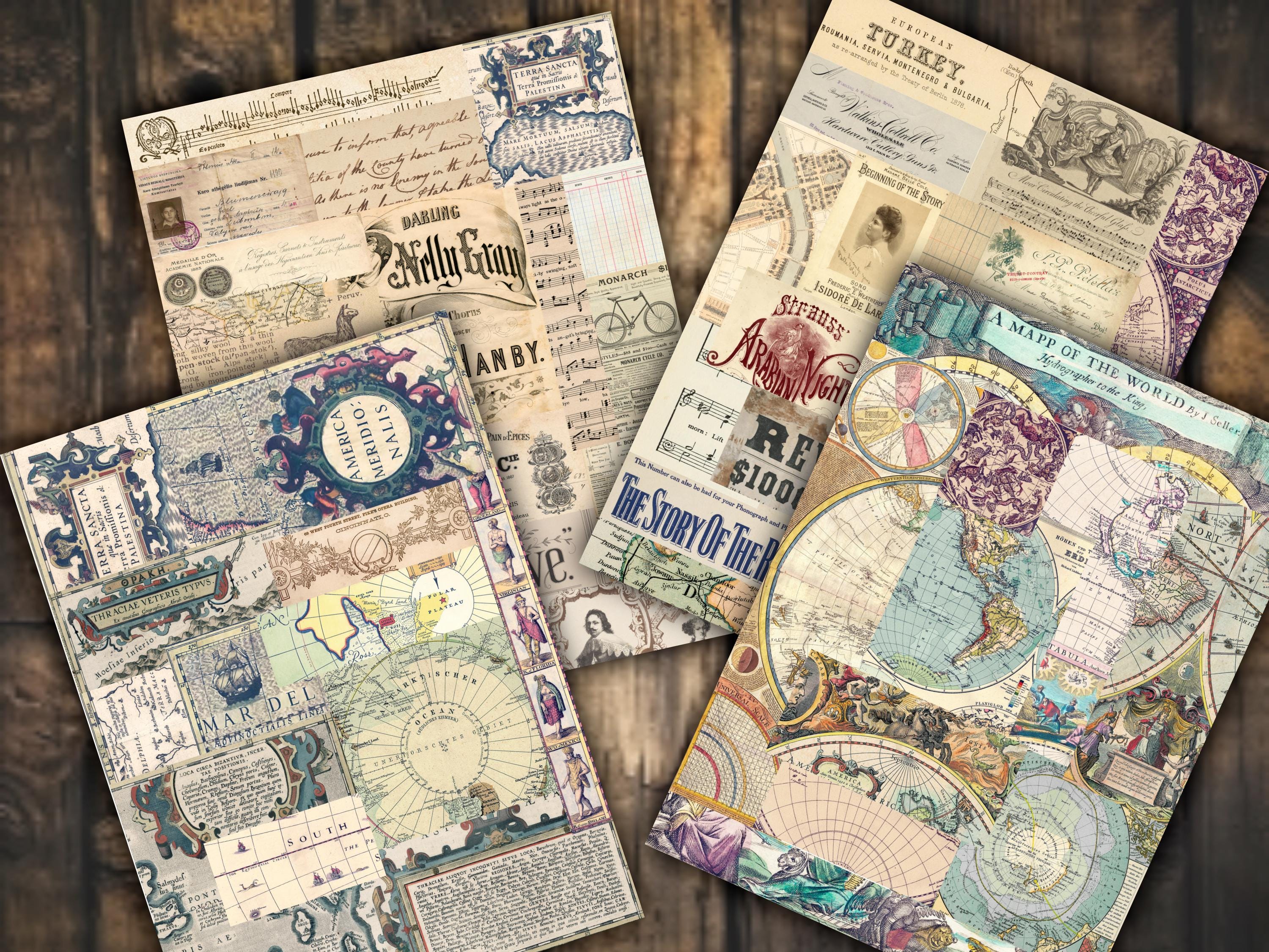 Vintage Craft Paper Pack Ephemera Digital Download Mixed Media Supply ...