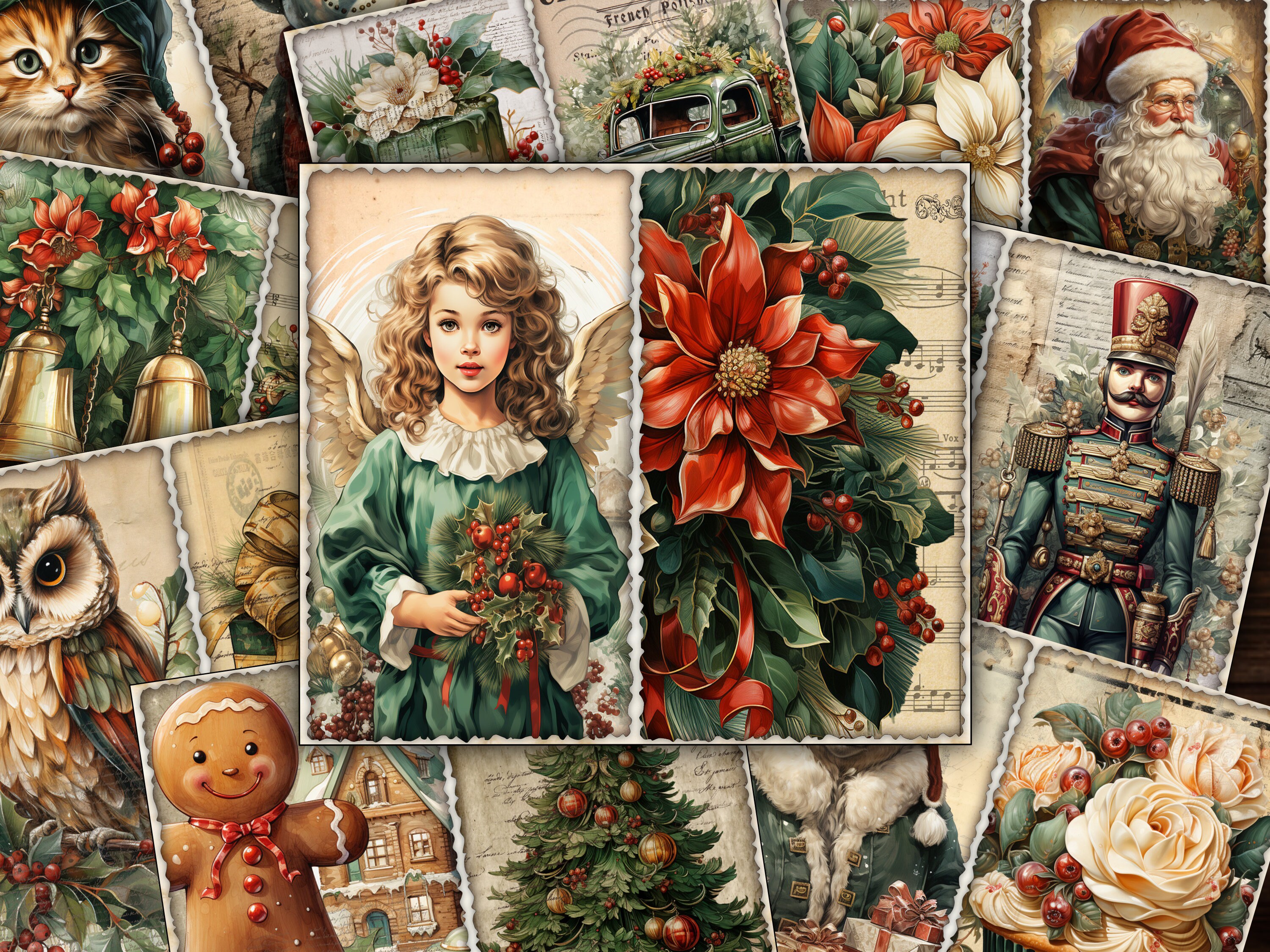 Christmas Junk Journal Pages Digital Scrapbook Paper Kit Collage Sheet ...