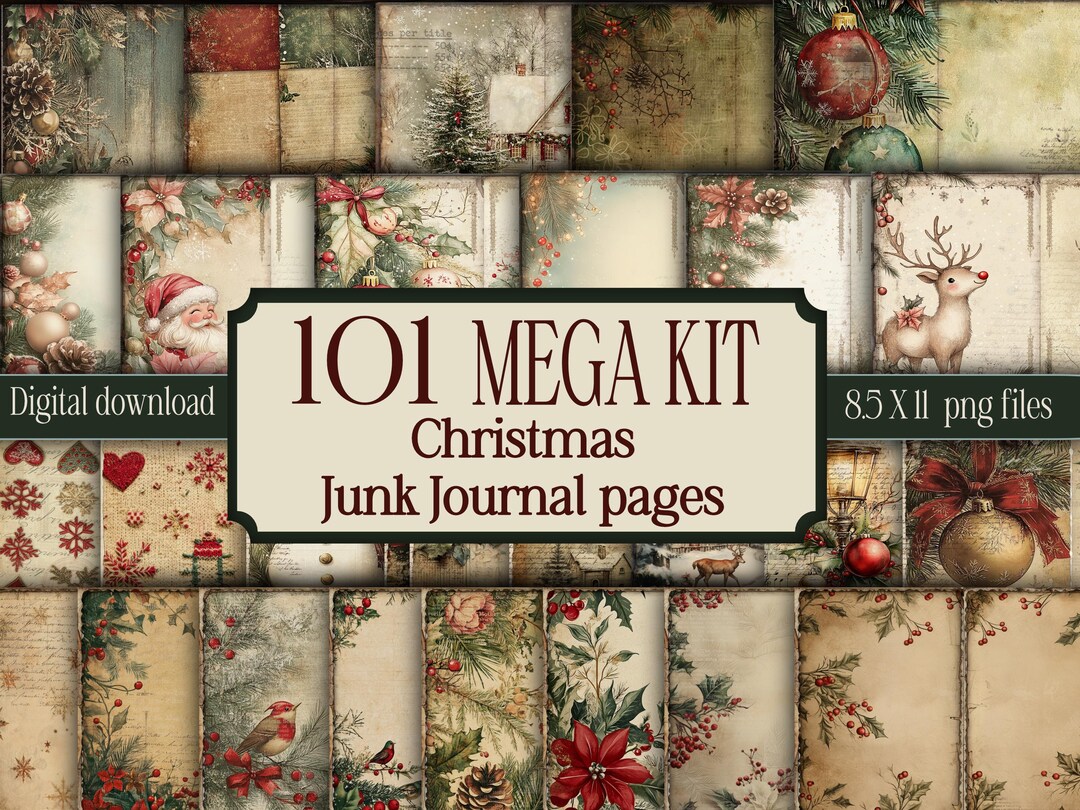 Christmas Junk Journal Pages Mega Kit Digital Paper Pack Vintage ...