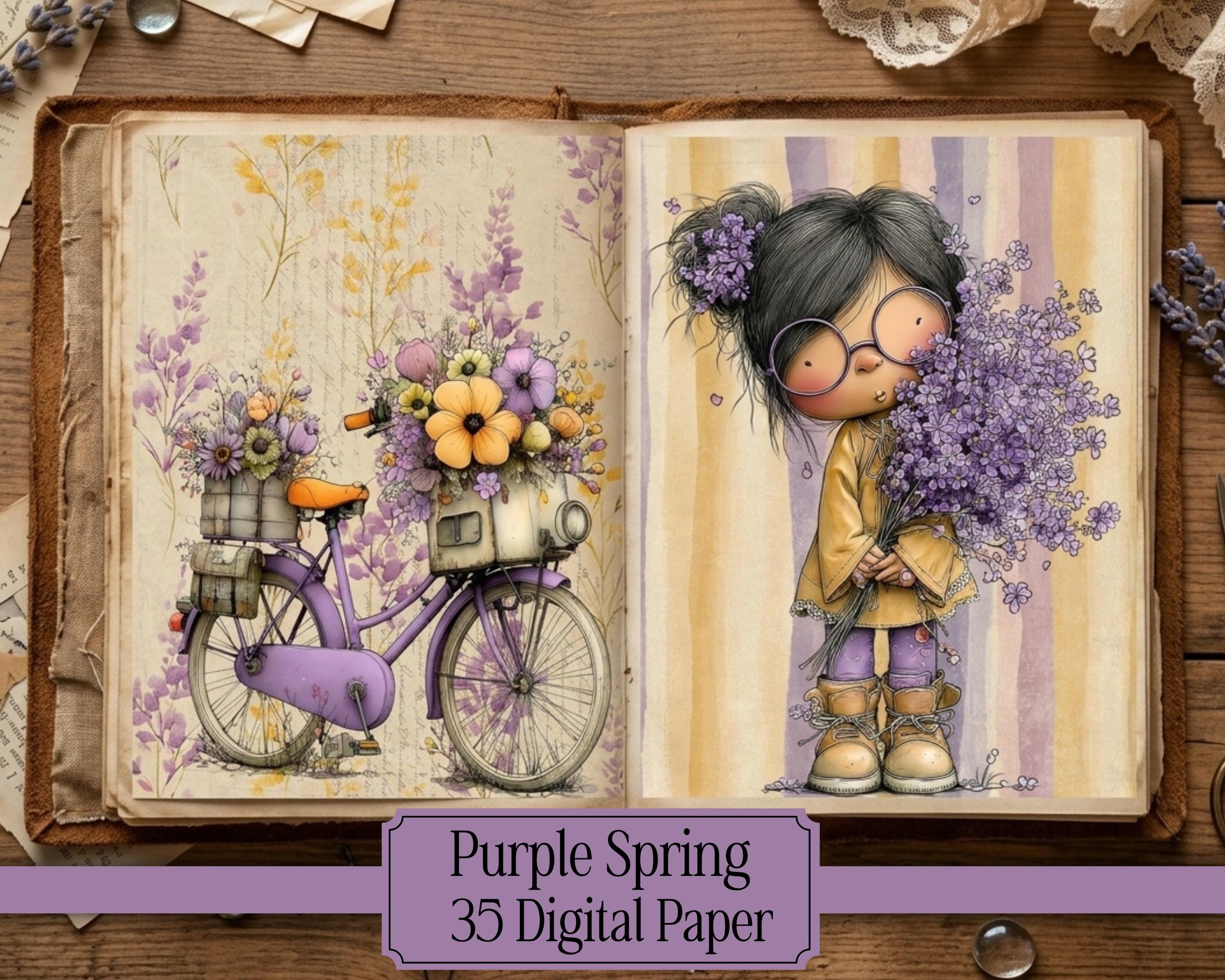 Purple Spring Digital Paper Pack Whimsical Girl Flower Journal Pages ...