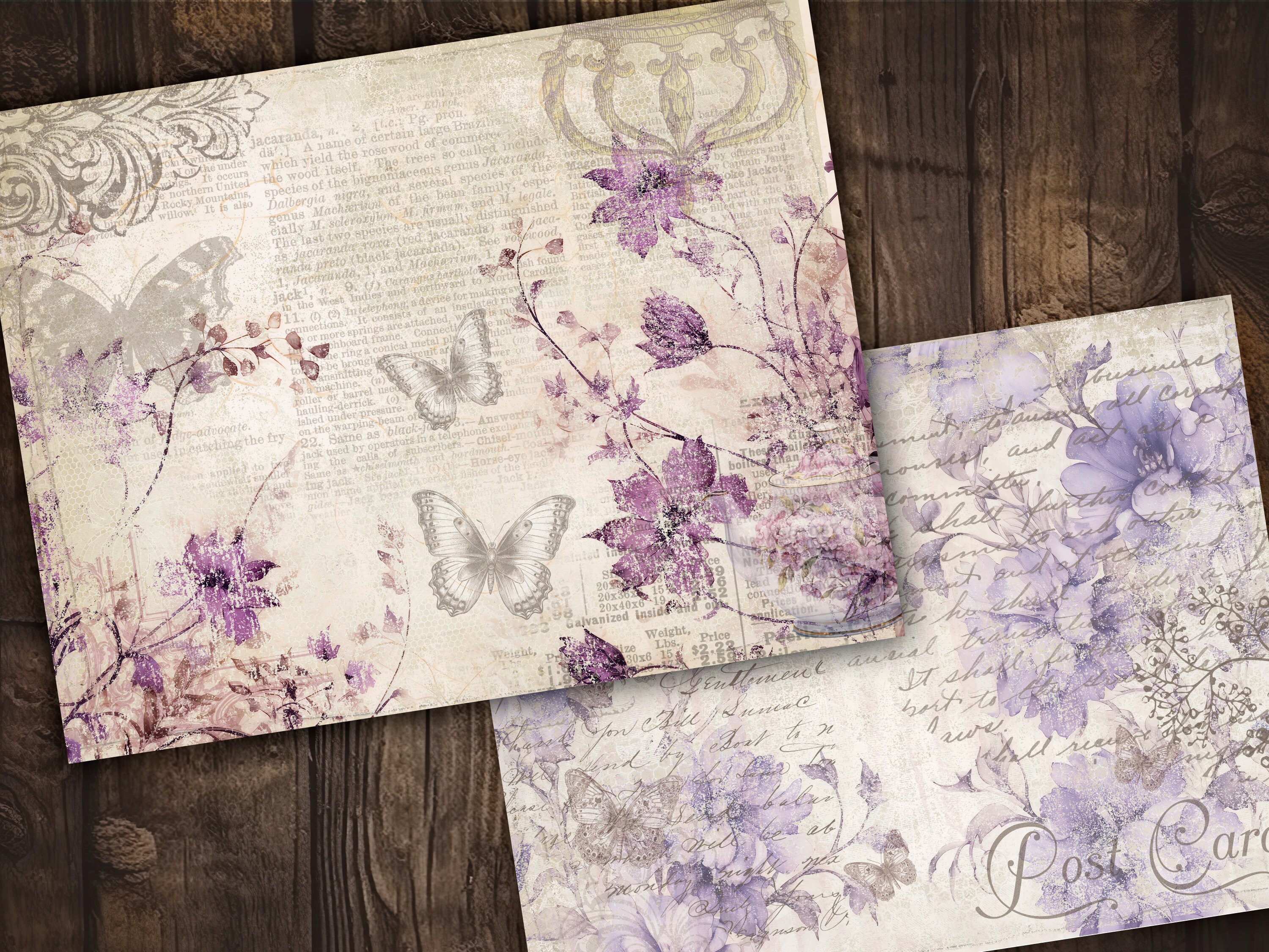 Purple Digital Paper Pack Shabby Chik Junk Journal Scrapbook Kit ...