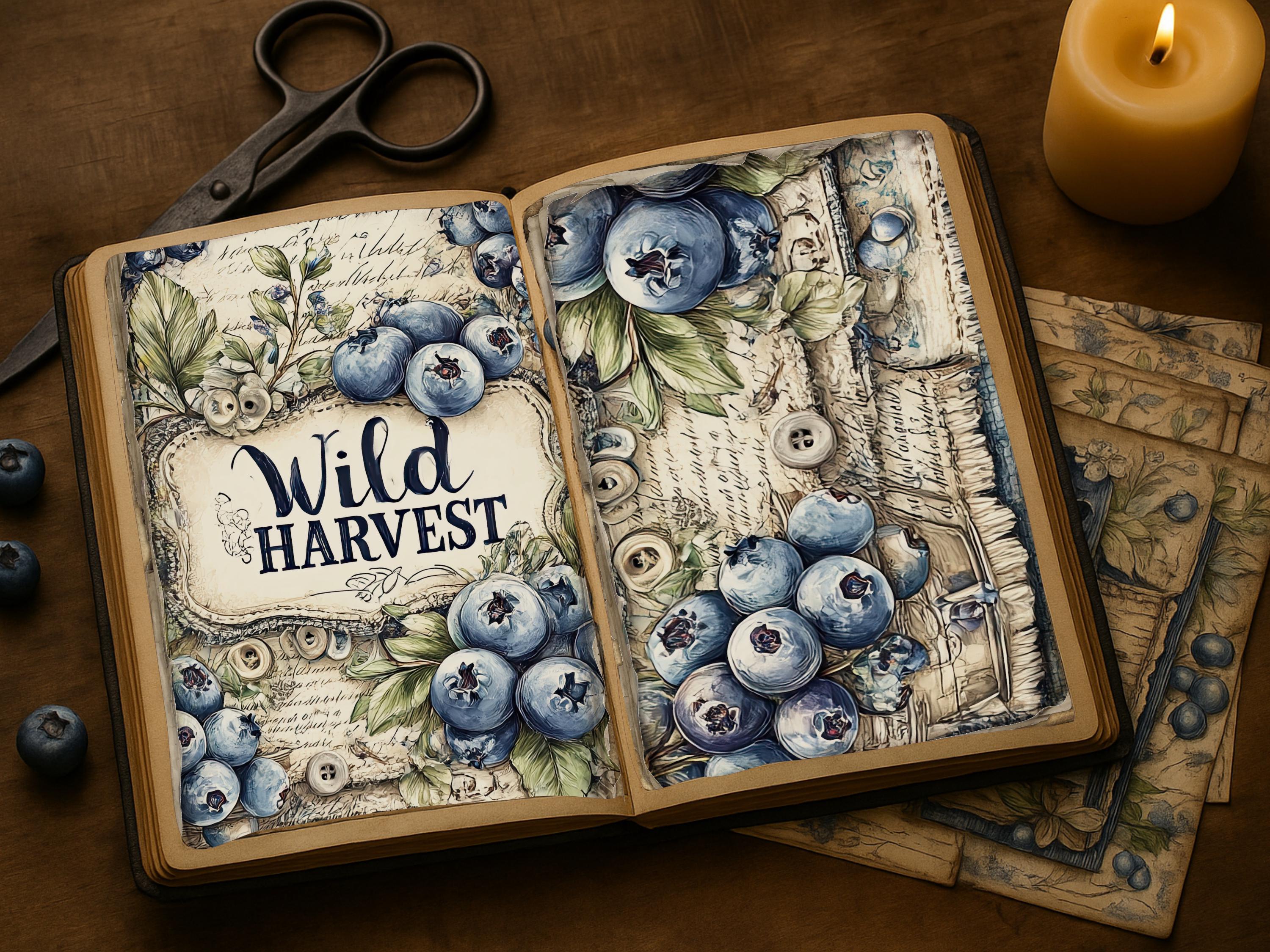 Blueberry Junk Journal Page Kit Printable Vintage Ephemera Paper Pack ...