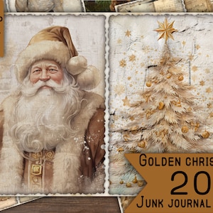 Christmas Junk Journal Pages Digital Scrapbook Paper Kit Collage Sheet Vintage Ephemera, Festive Printable Prints snow Card Journaling gold