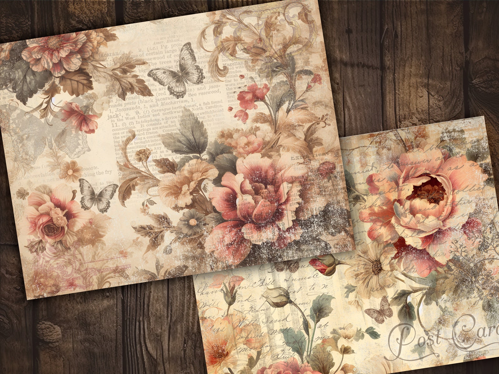 Vintage Digital Paper Pack Shabby Chic Scrapbook Collage Sheets Floral ...