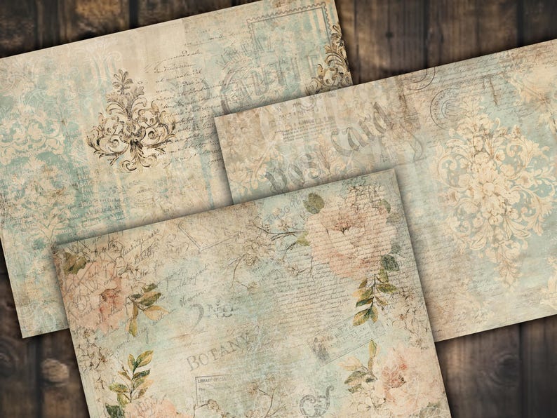 Digital Paper Pack Shabby Chic Junk Journal Scrapbook Kit Collage Sheet ...