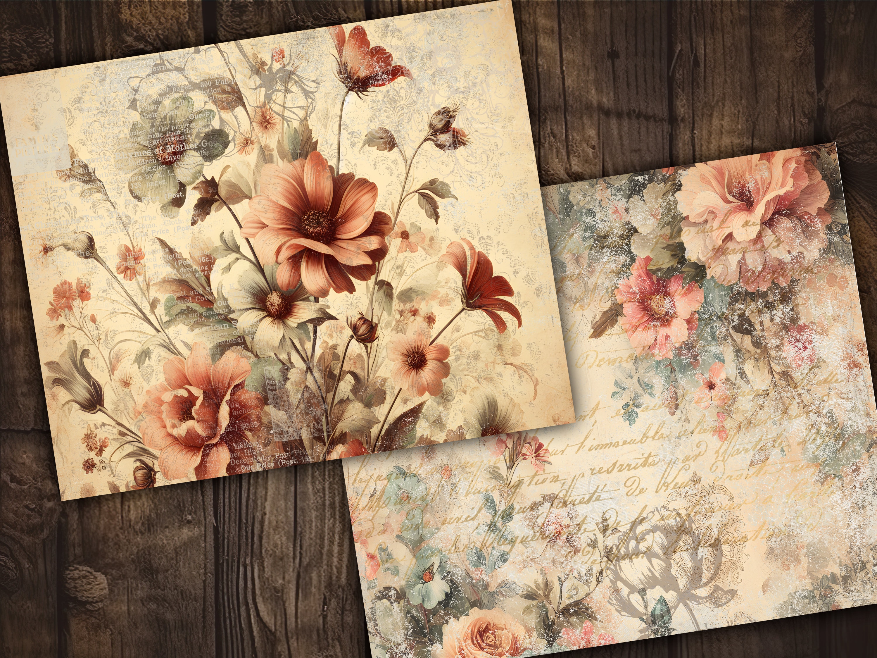 Vintage Digital Paper Pack Shabby Chic Scrapbook Collage Sheets Floral ...