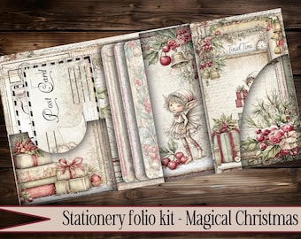 Porte-cartes folio vintage de Noël numérique imprimable vintage junkjournal papeterie papier cadeau numérique indésirable journal album de poche folio de poche