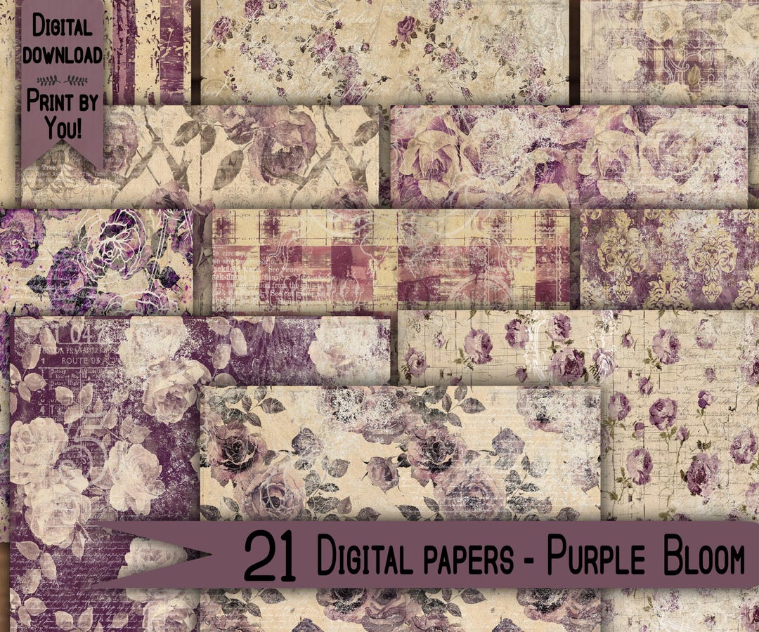 Digital Paper Pack Shabby Chic Junk Journal Scrapbook Kit Collage Sheet ...