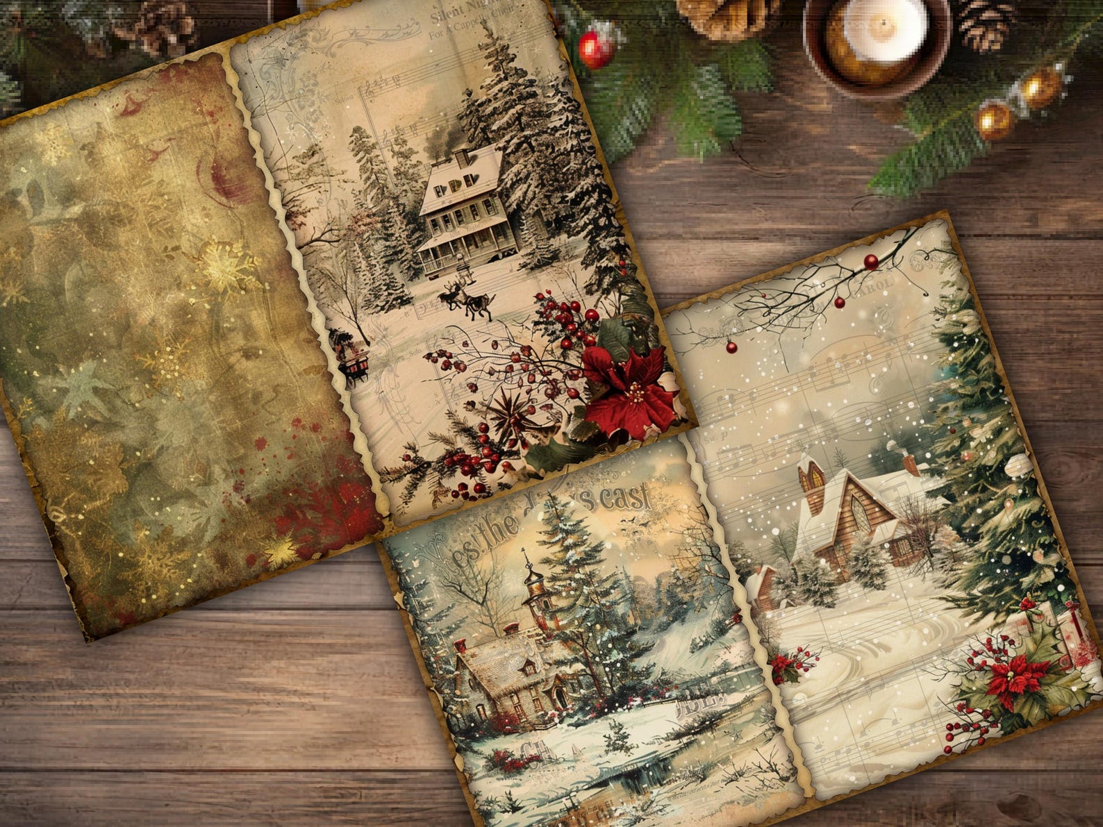 Christmas Junk Journal Pages Digital Scrapbook Paper Kit Collage Sheet ...