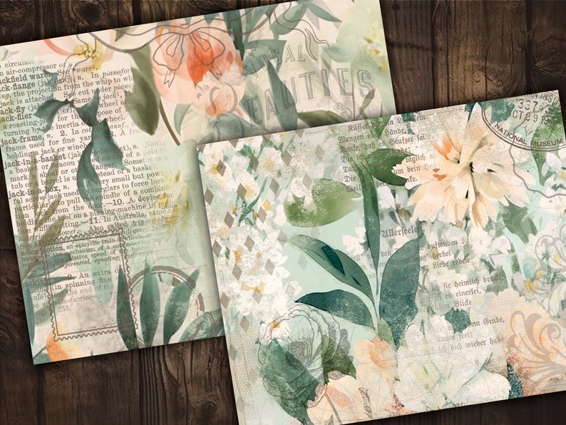 Mint Digital Paper Pack Shabby Chik Junk Journal Scrapbook Kit Collage ...