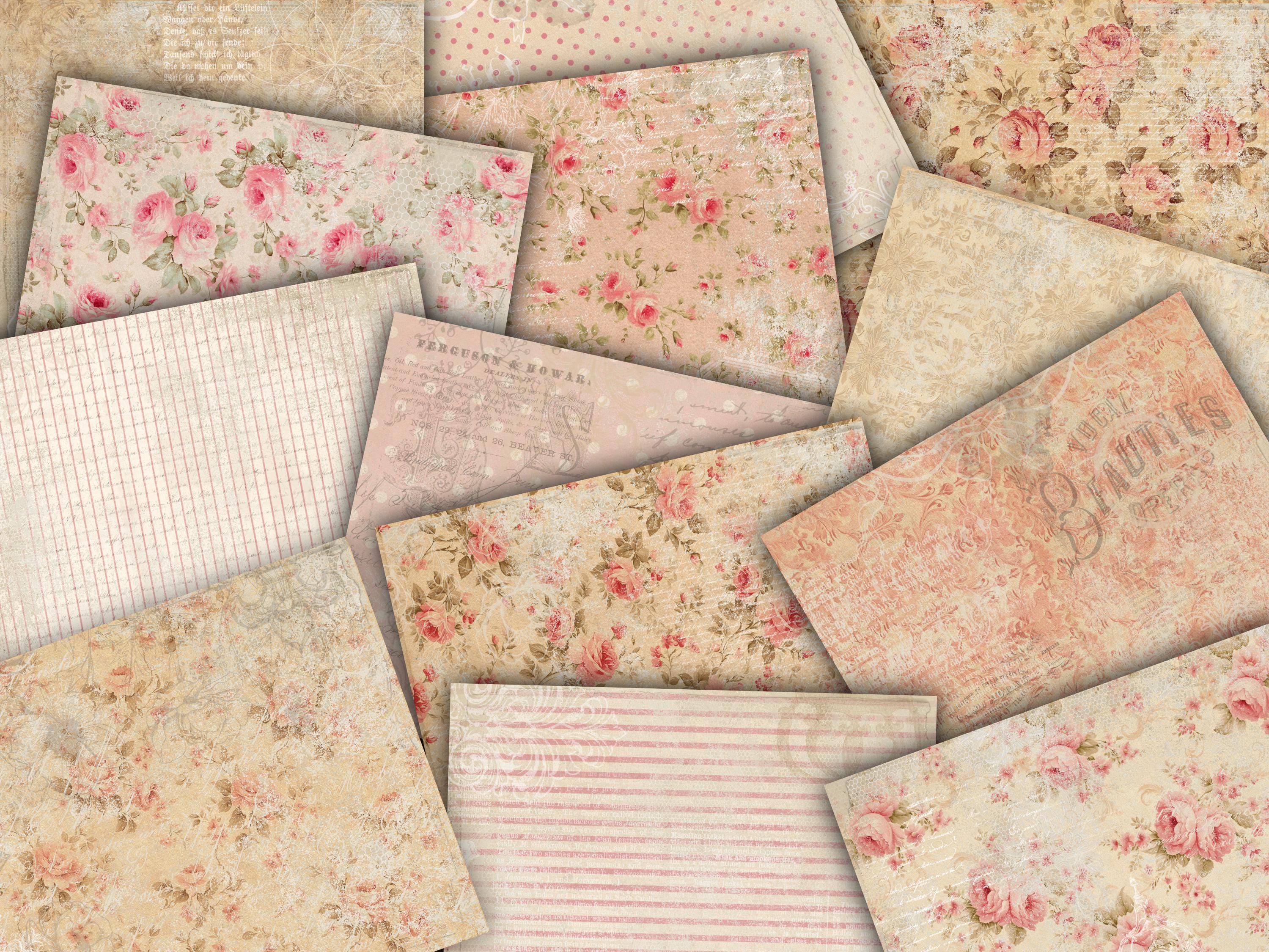 Digital Paper Pack Shabby Chik Junk Journal Scrapbook Kit Collage Sheet ...